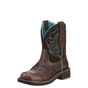 Ariat Brown Leather Western Heeled Boots with Turquoise Stitching